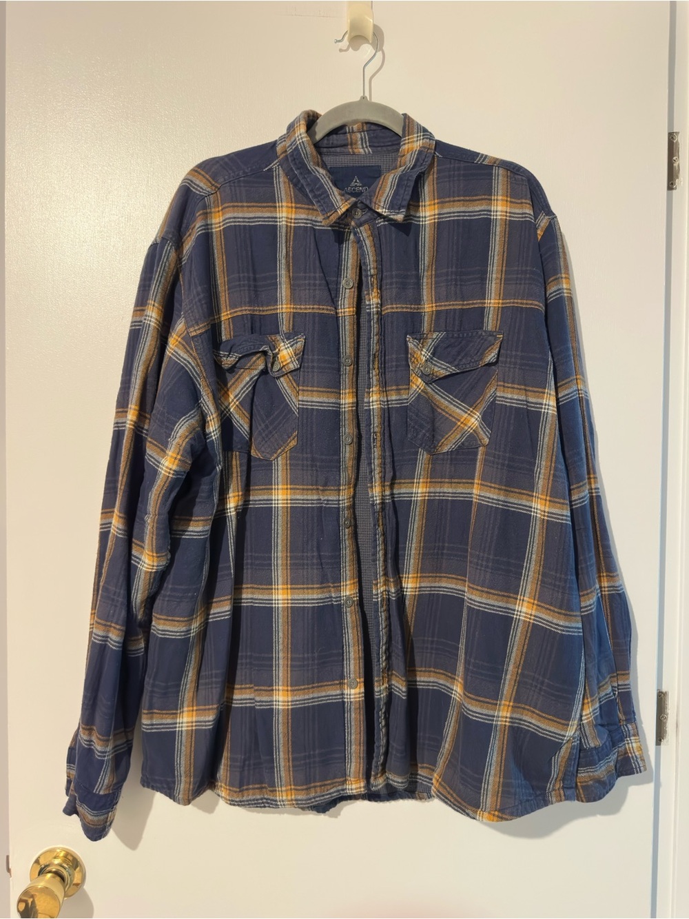Ascend Navy and Mustard Plaid Lightweight Shirt Jacket
